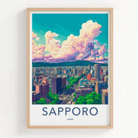 Sapporo Poster - Japan Travel Art - Vibrant Cityscape Clouds Home Decor