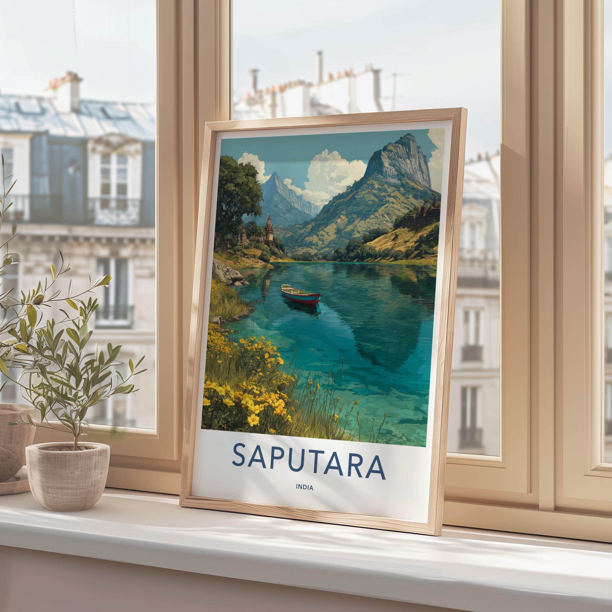 Saputara Poster - India Travel Art - Gujarat Mountain Lake Boat Home Decor