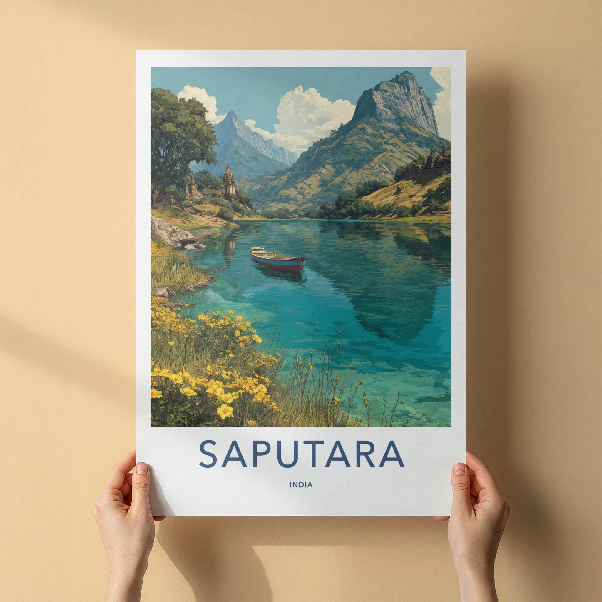 Saputara Poster - India Travel Art - Gujarat Mountain Lake Boat Home Decor