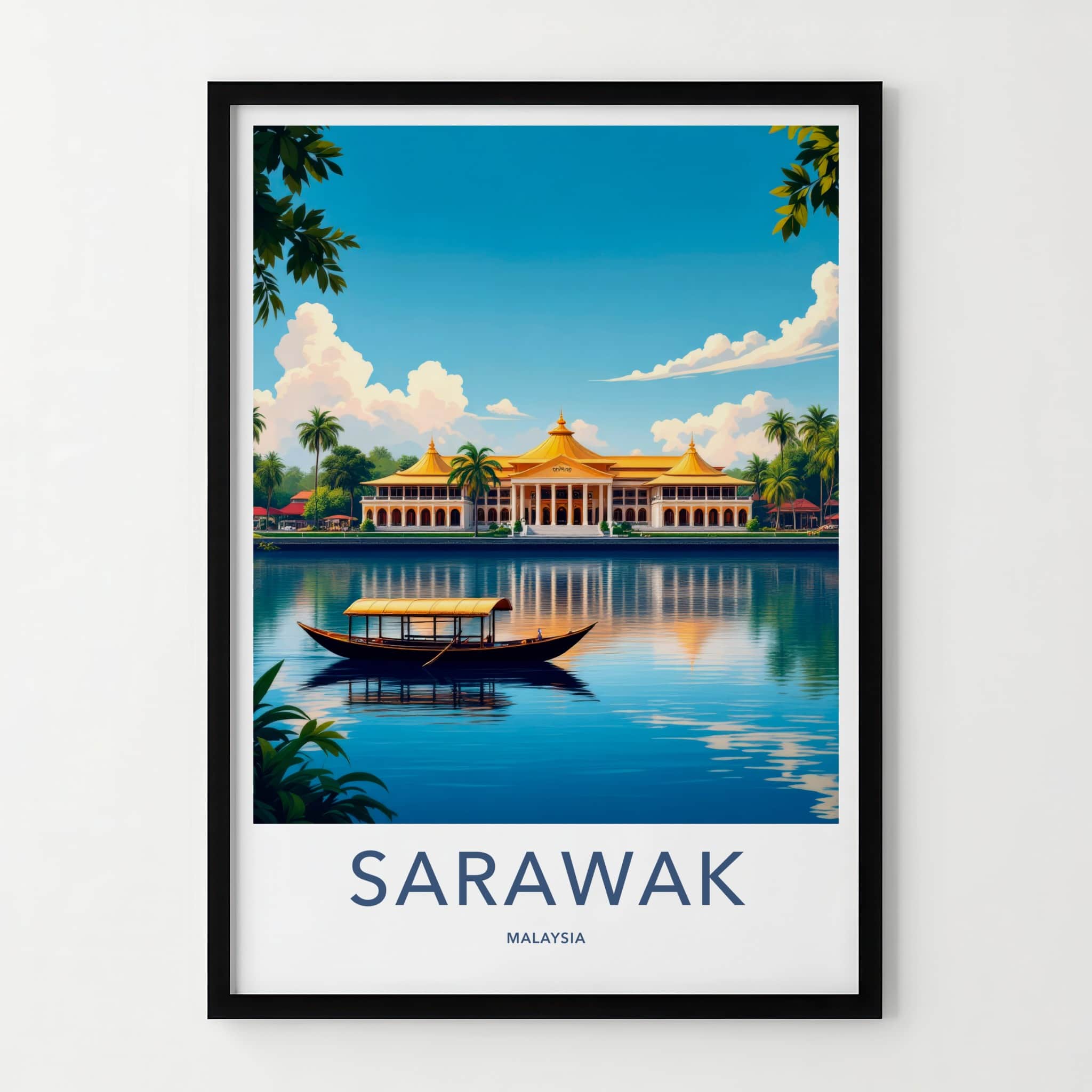 Sarawak Poster - Malaysia Travel Art - Golden Palace Boat Home Decor