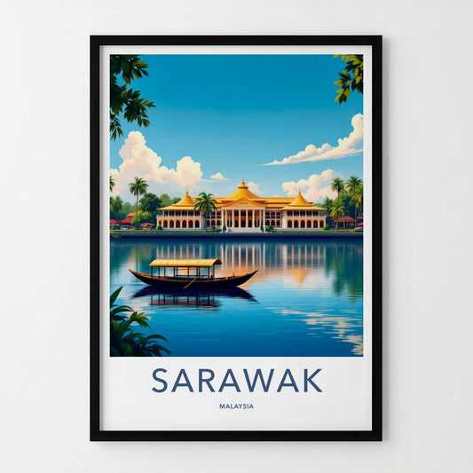 Sarawak Poster - Malaysia Travel Art - Golden Palace Boat Home Decor
