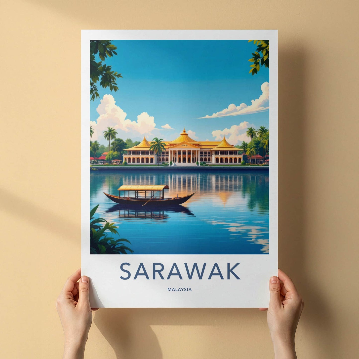 Sarawak Poster - Malaysia Travel Art - Golden Palace Boat Home Decor