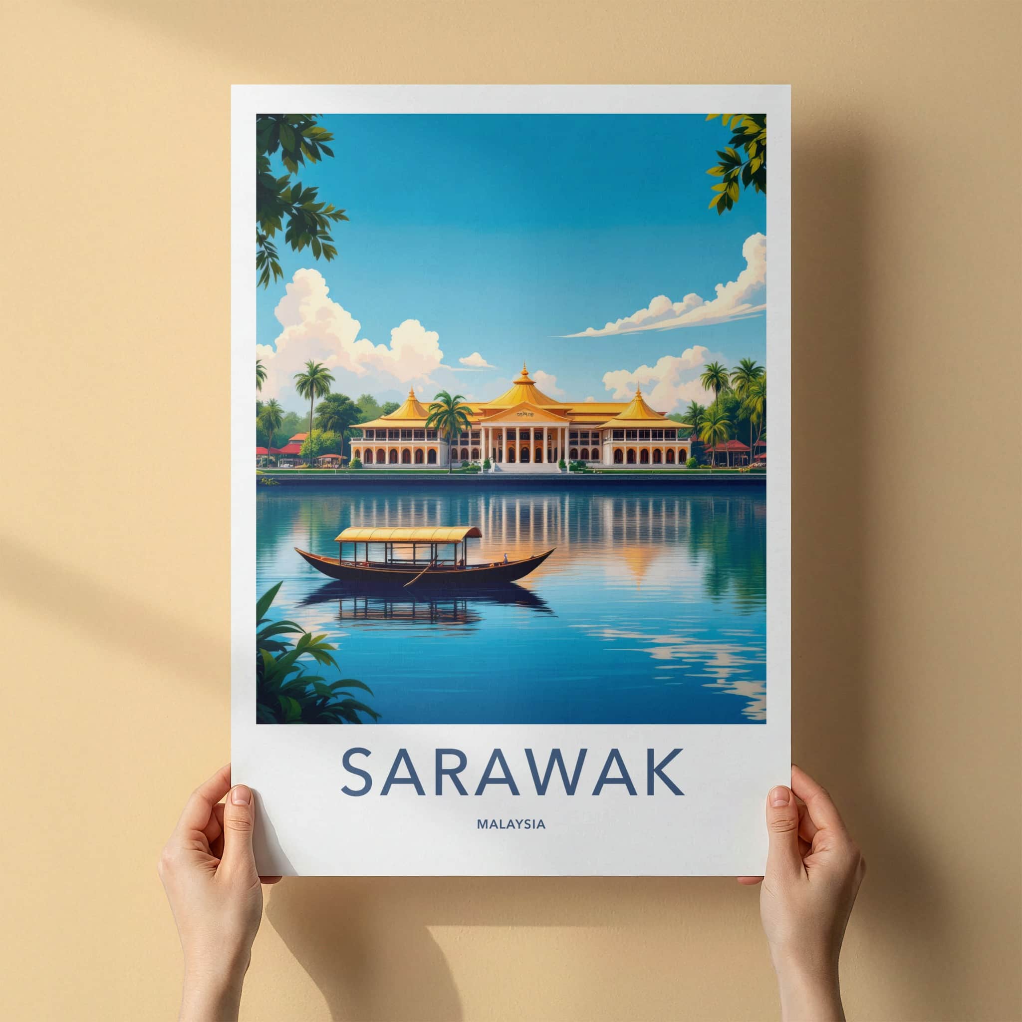 Sarawak Poster - Malaysia Travel Art - Golden Palace Boat Home Decor