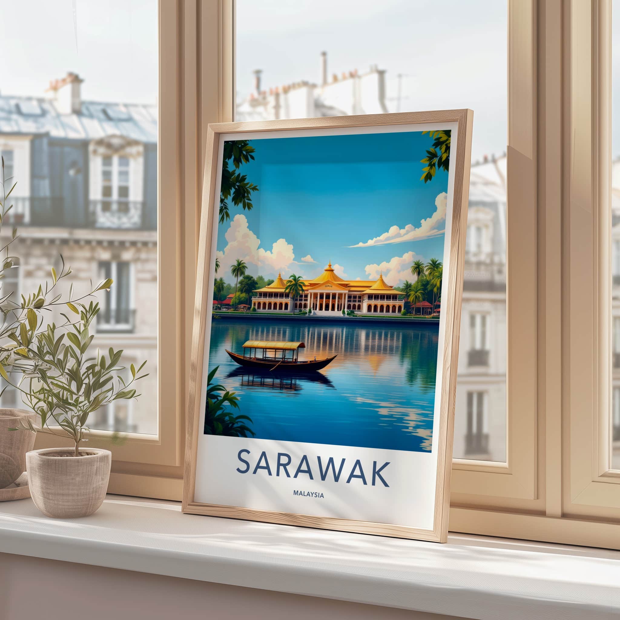 Sarawak Poster - Malaysia Travel Art - Golden Palace Boat Home Decor