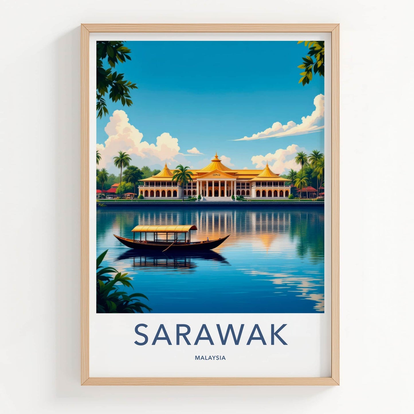 Sarawak Poster - Malaysia Travel Art - Golden Palace Boat Home Decor