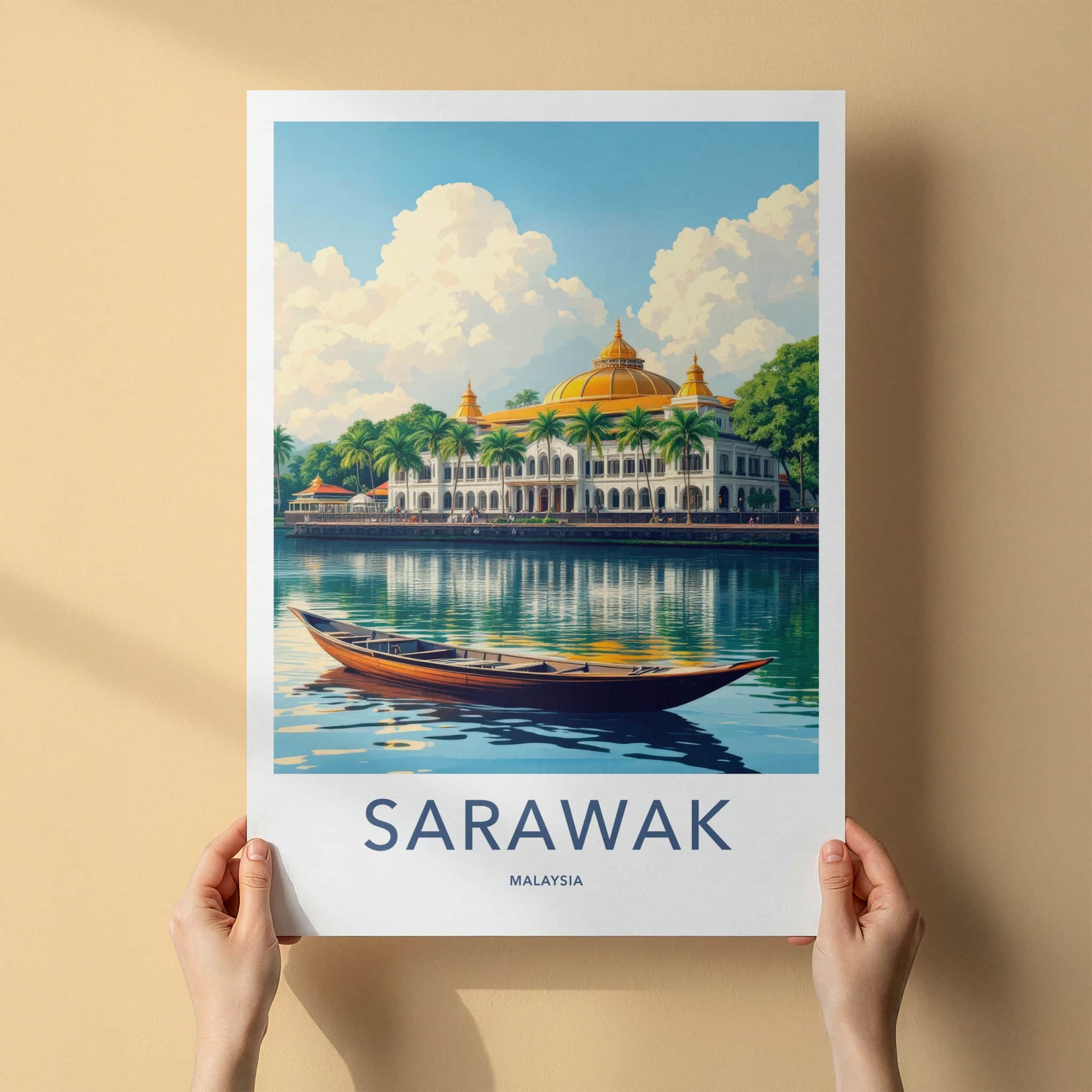Sarawak Poster - Malaysia Travel Art - Golden Palace River Home Decor