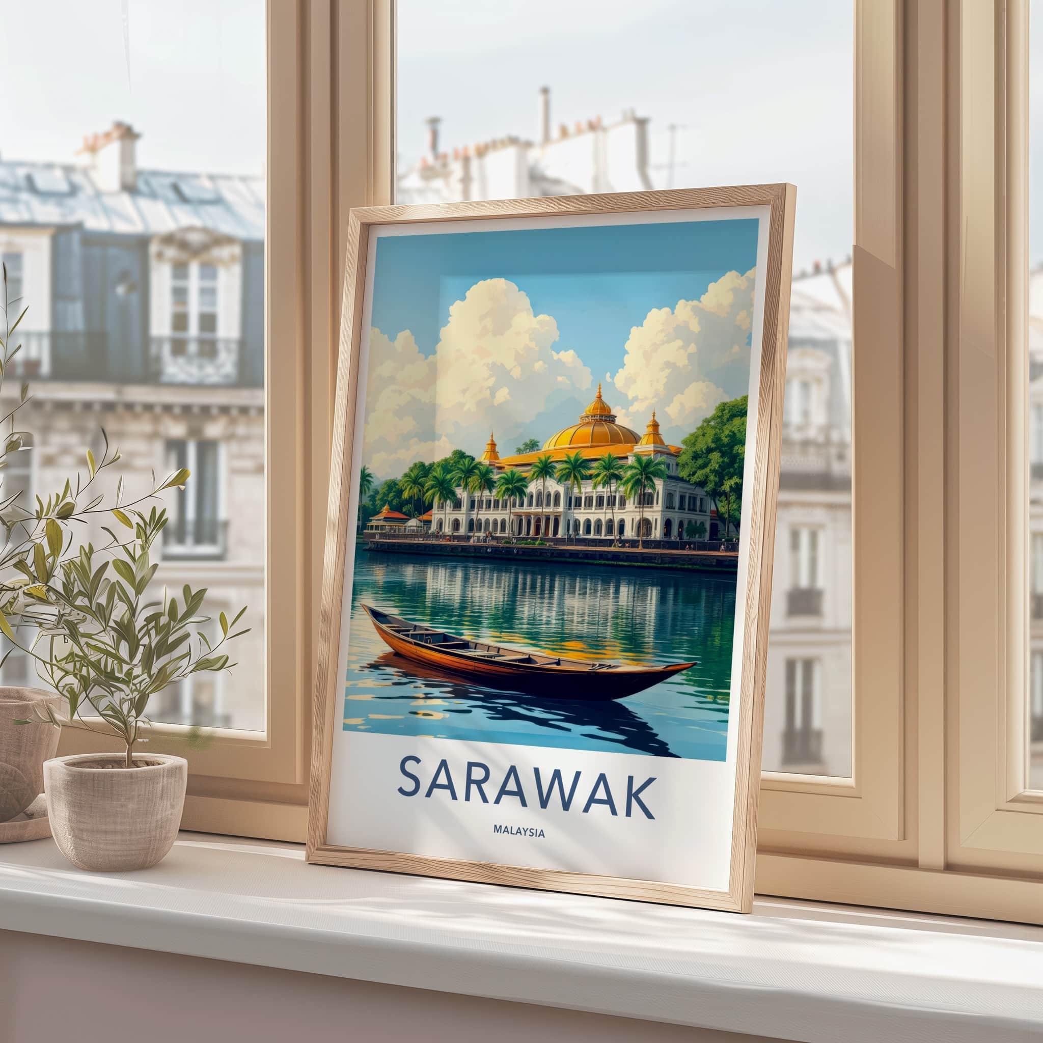 Sarawak Poster - Malaysia Travel Art - Golden Palace River Home Decor