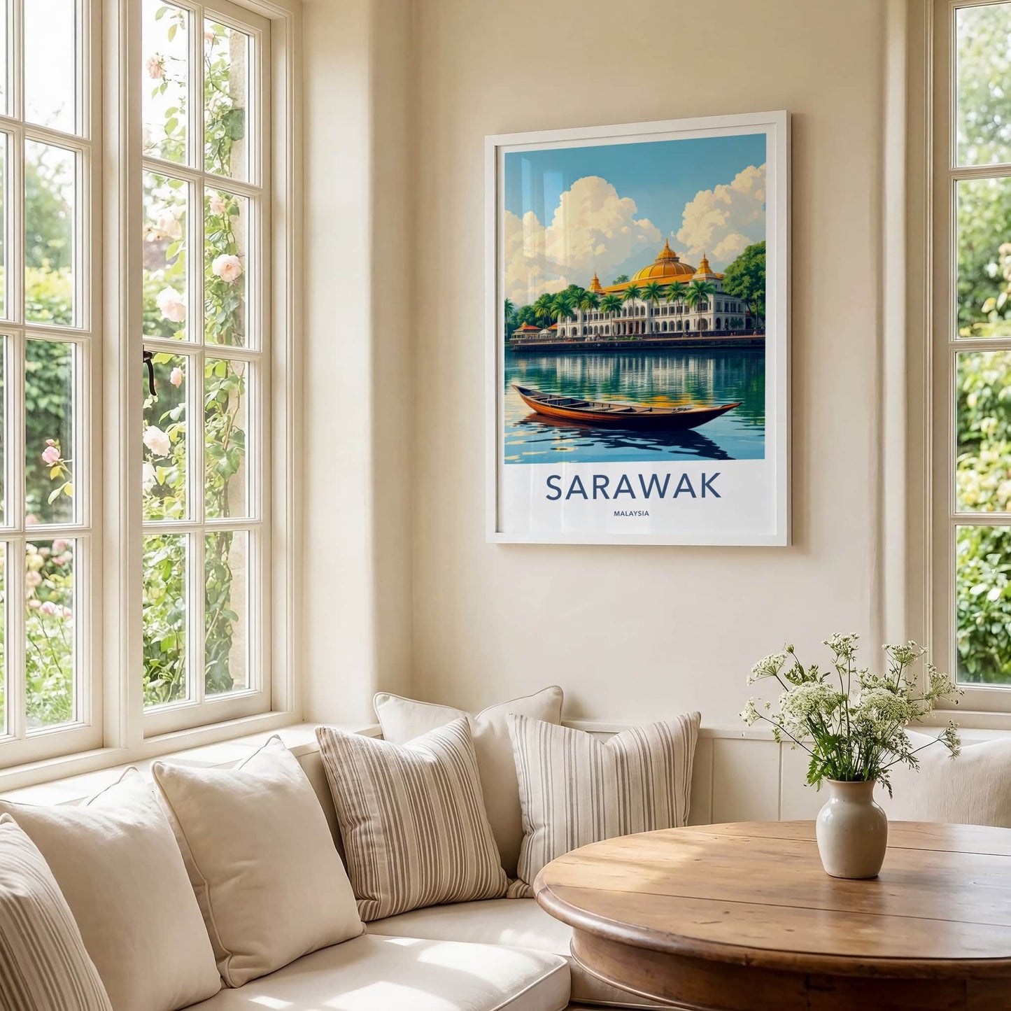 Sarawak Poster - Malaysia Travel Art - Golden Palace River Home Decor