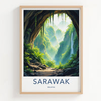 Sarawak Poster - Malaysia Travel Art - Jungle Cave Waterfall Home Decor