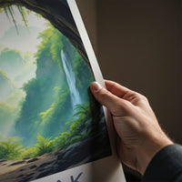 Sarawak Poster - Malaysia Travel Art - Jungle Cave Waterfall Home Decor