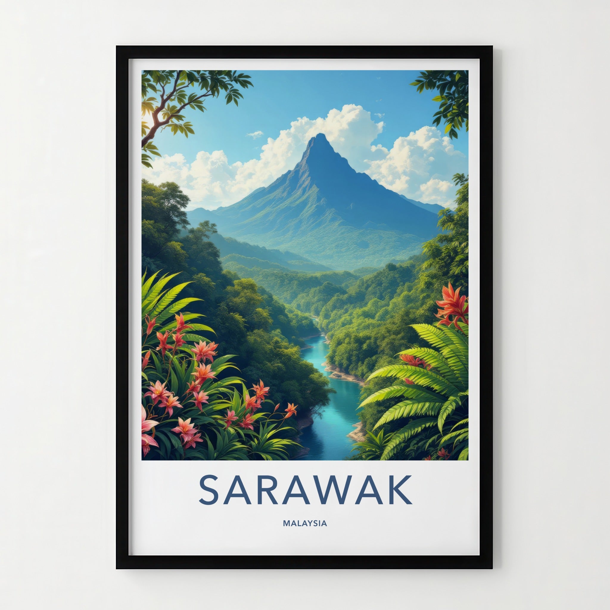 Sarawak Poster - Malaysia Travel Art - Majestic River Jungle Home Decor