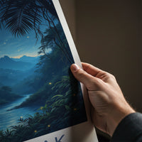 Sarawak Poster - Malaysia Travel Art - Moonlit Jungle River Home Decor