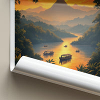 Sarawak Poster - Malaysia Travel Art - Tropical River Boats Wall Decor
