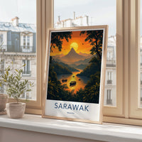 Sarawak Poster - Malaysia Travel Art - Tropical River Boats Wall Decor