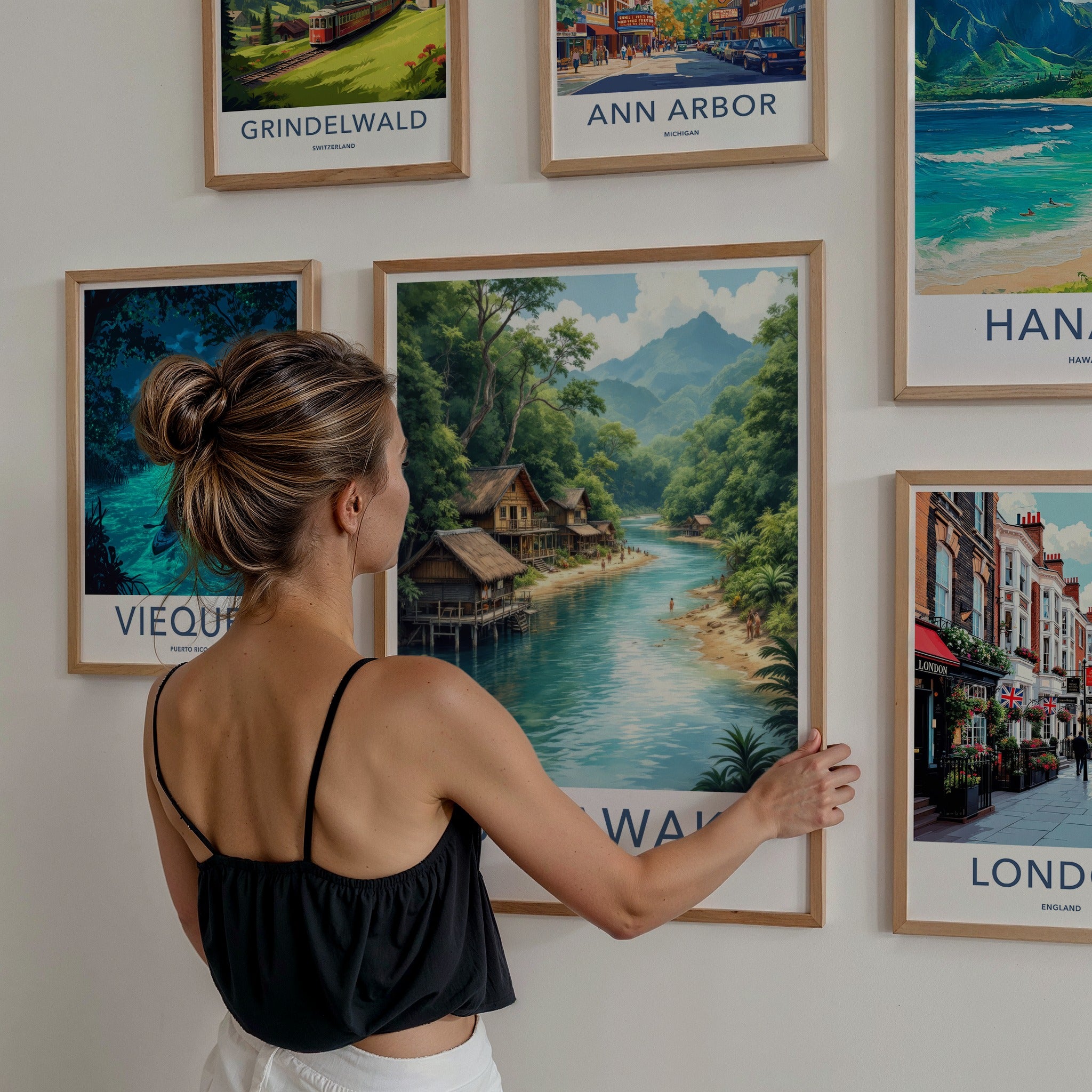 Sarawak Poster - Malaysia Travel Art - Tropical River Village Home Decor