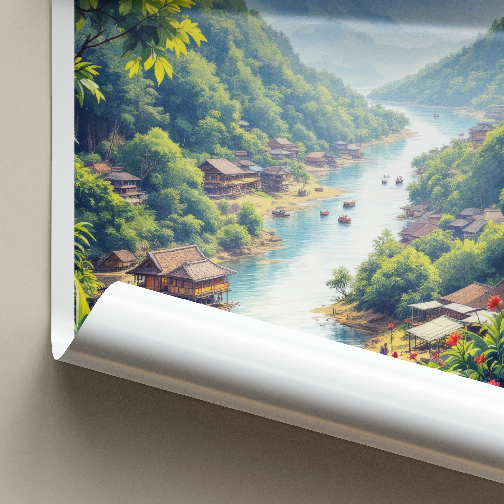 Sarawak Poster - Malaysia Travel Print - Lush River Village Lounge Decor