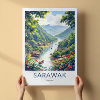 Sarawak Poster - Malaysia Travel Print - Lush River Village Lounge Decor