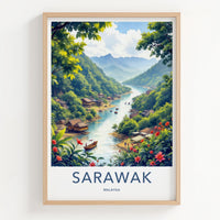 Sarawak Poster - Malaysia Travel Print - Lush River Village Lounge Decor
