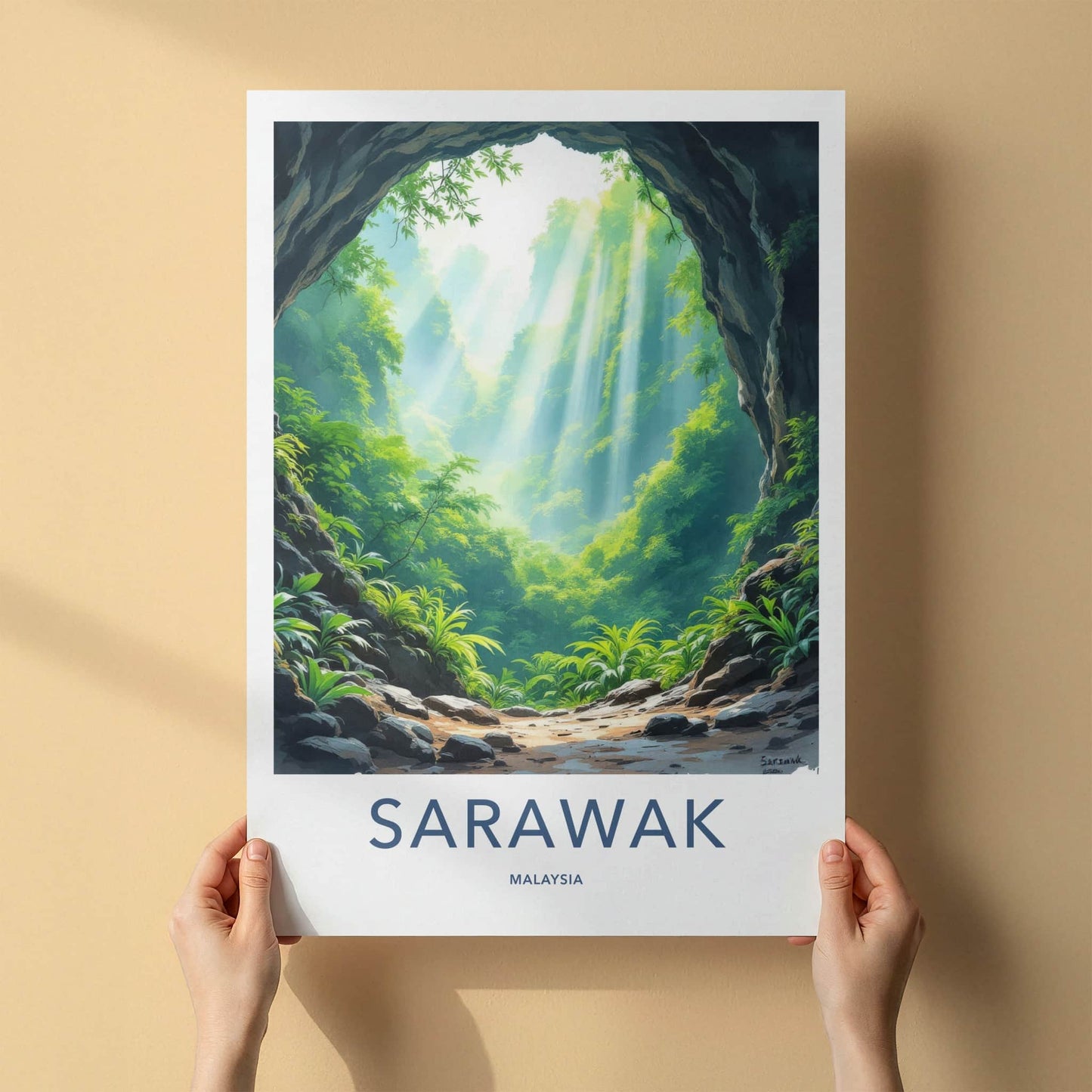 Sarawak Poster - Malaysia Wall Art - Sunlit Jungle Cave Home Decor