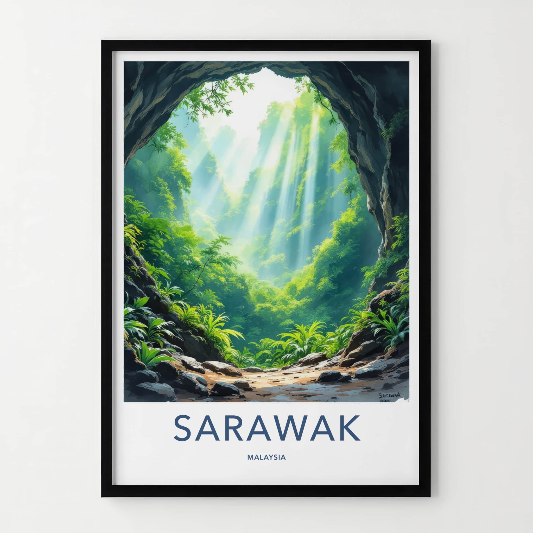 Sarawak Poster - Malaysia Wall Art - Sunlit Jungle Cave Home Decor