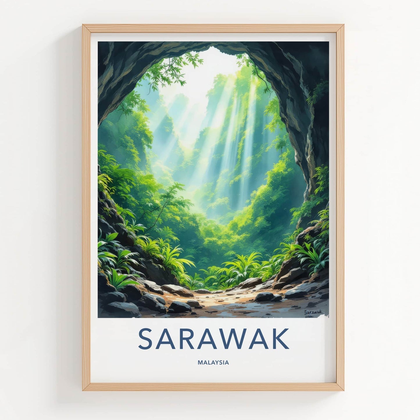 Sarawak Poster - Malaysia Wall Art - Sunlit Jungle Cave Home Decor