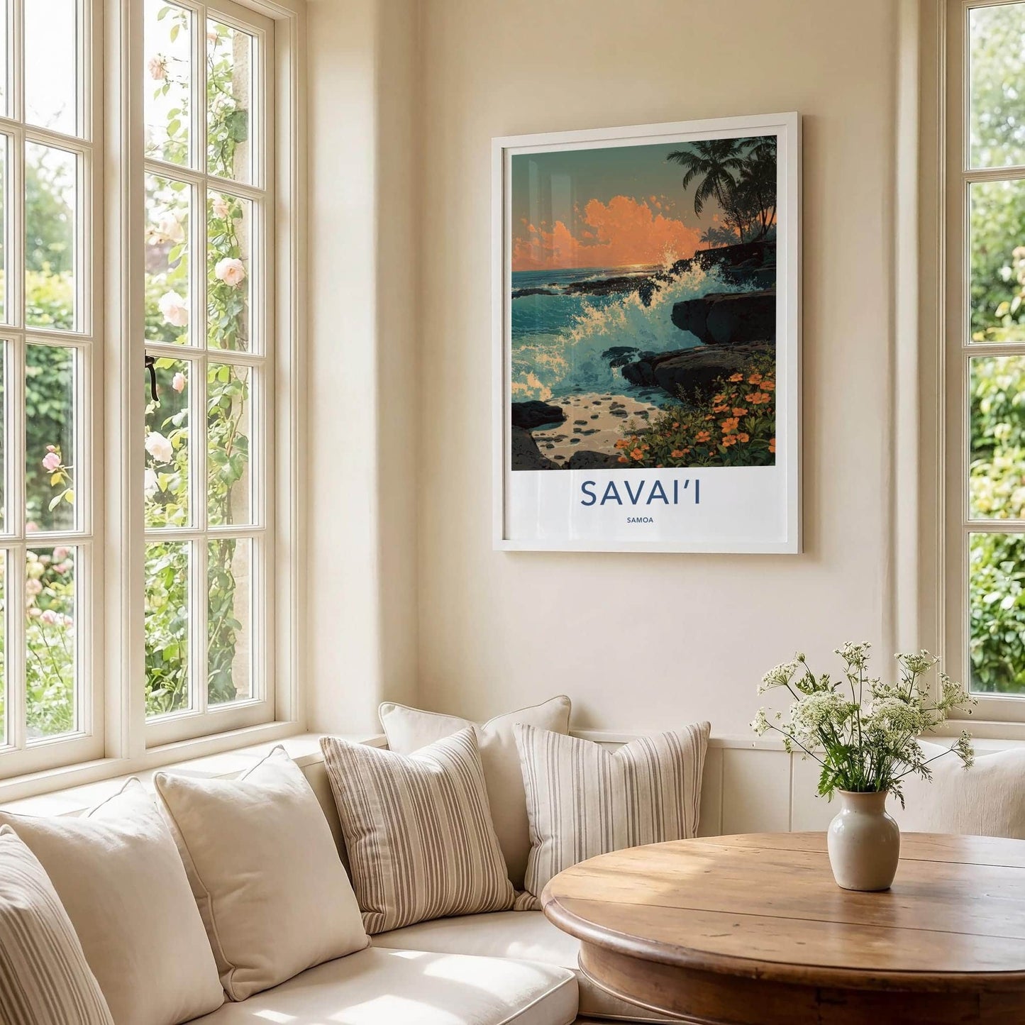 Savaii Poster - Samoa Travel Art - Crashing Waves Sunset Home Decor
