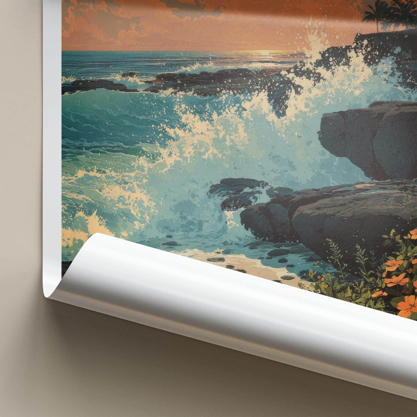 Savaii Poster - Samoa Travel Art - Crashing Waves Sunset Home Decor