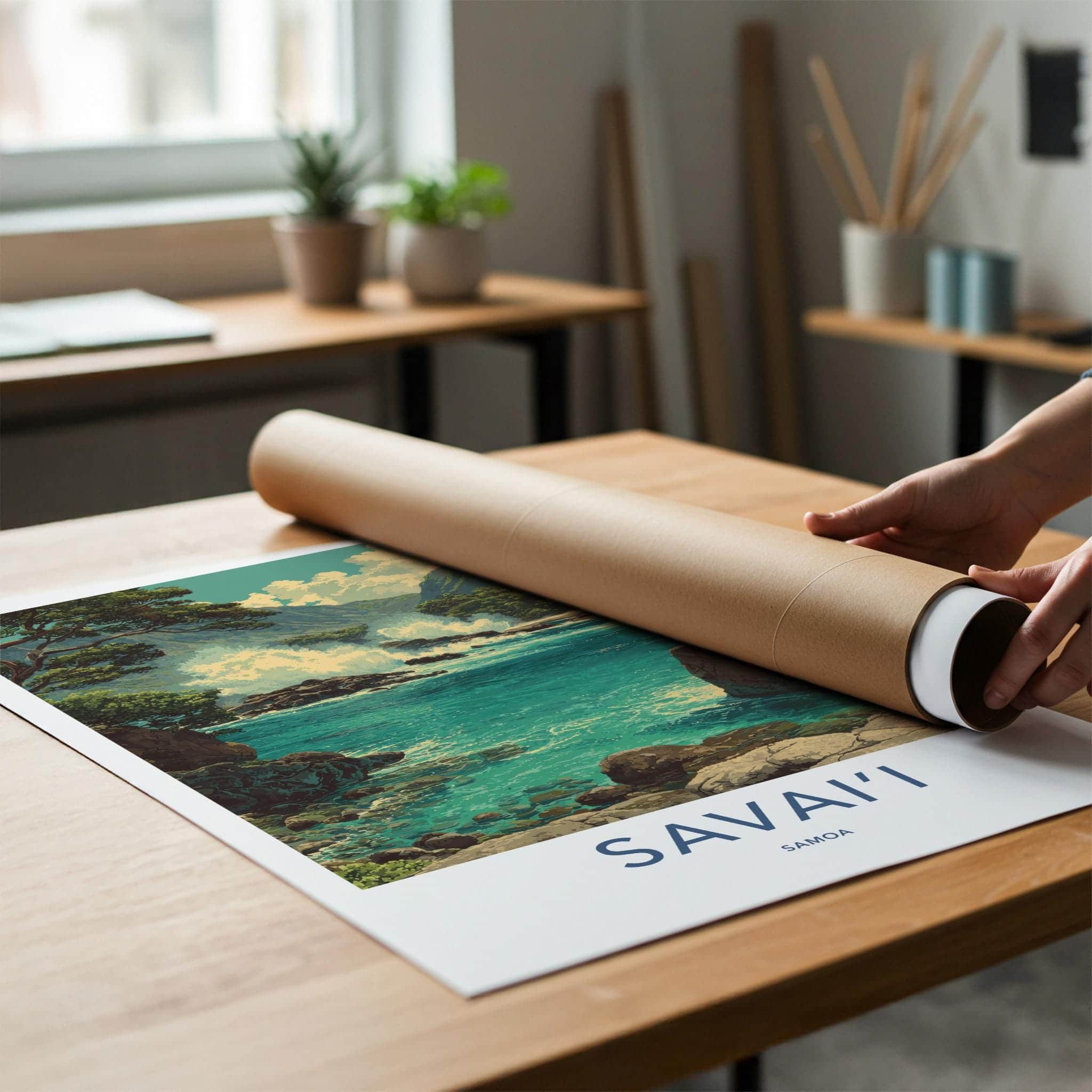 Savaii Poster - Samoa Travel Art - Tropical Coastal Waves Home Decor
