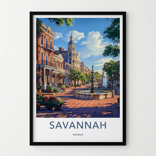 Savannah Poster - Georgia Travel Art - Historic City Fountains Home Decor