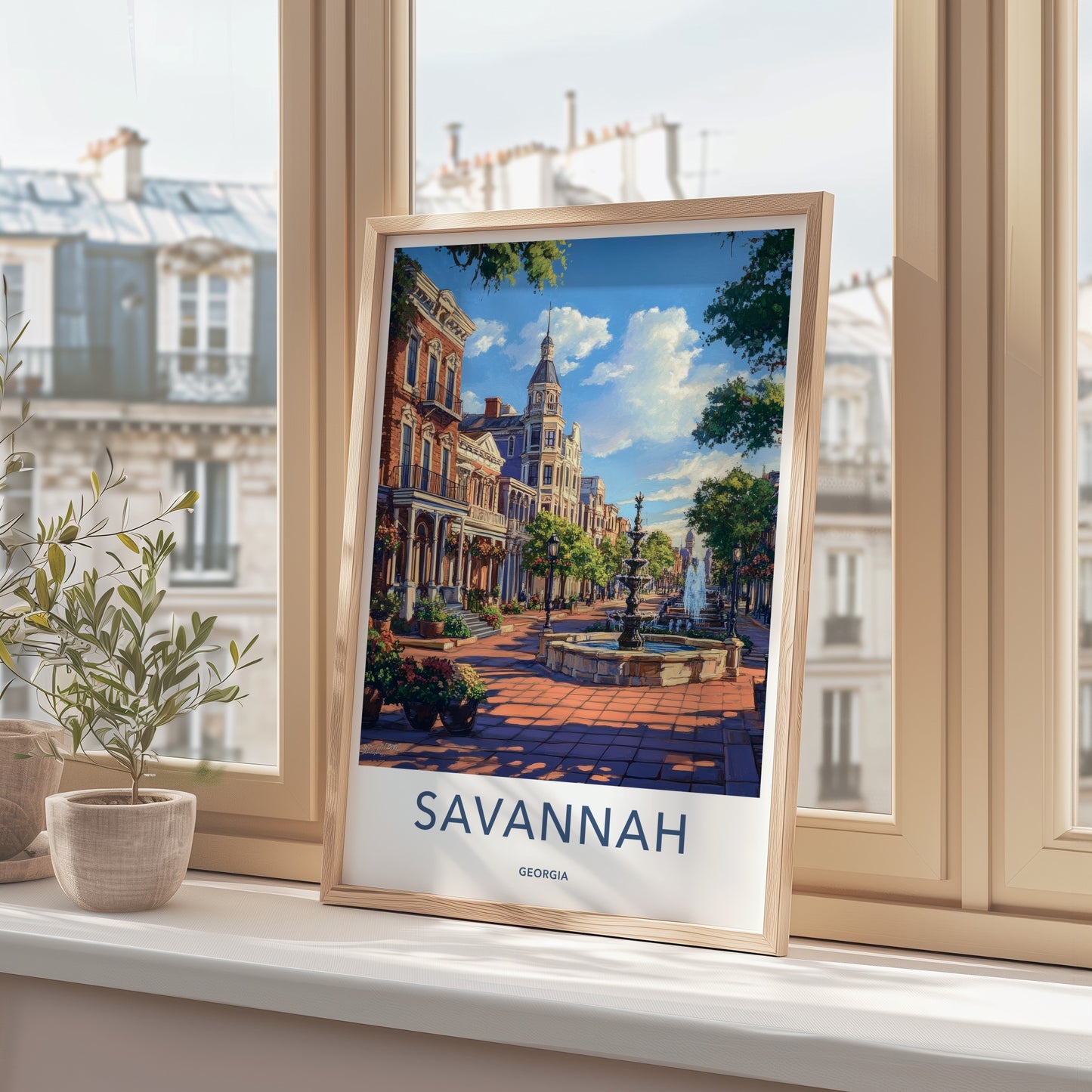 Savannah Poster - Georgia Travel Art - Historic City Fountains Home Decor