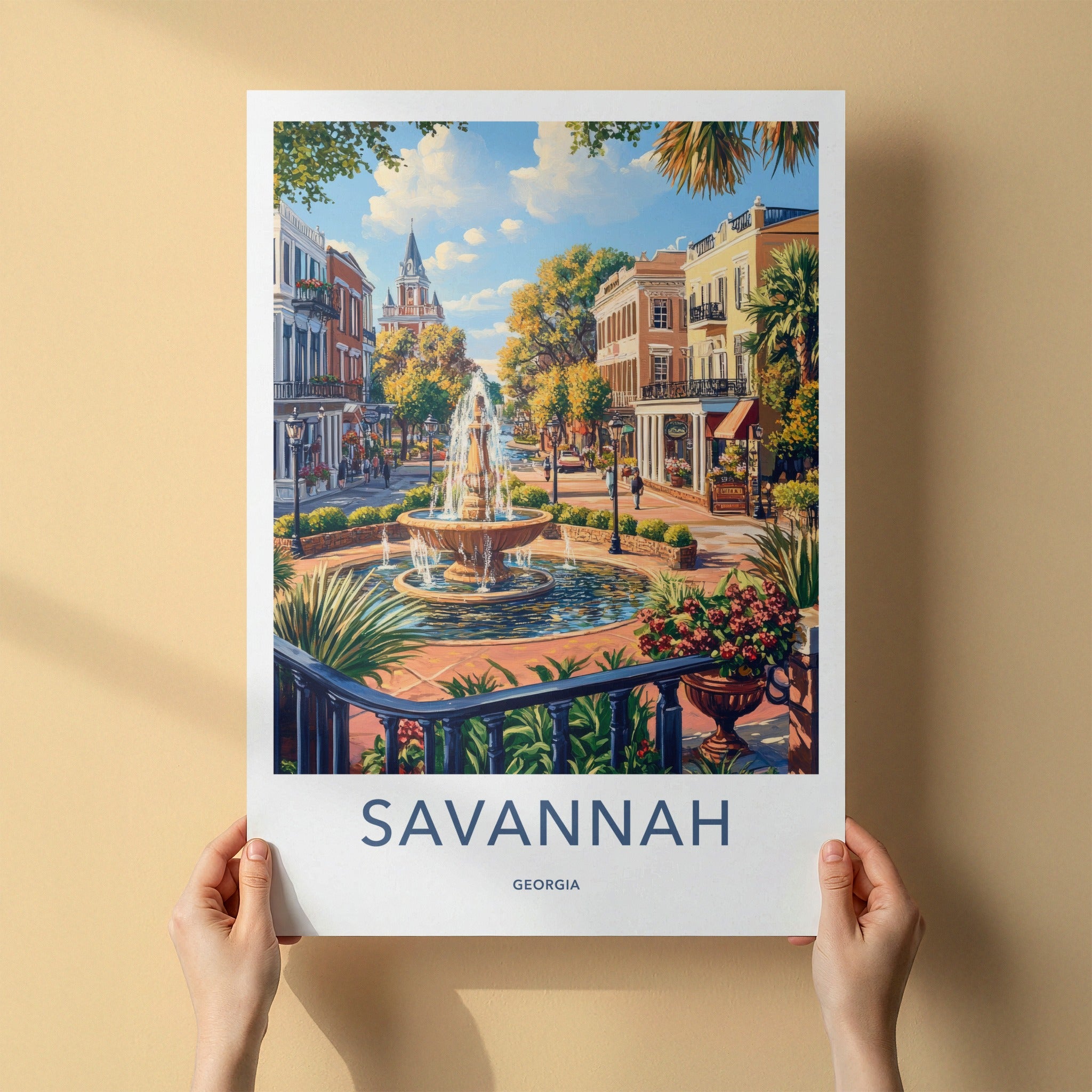 Savannah Poster - Georgia Travel Art - Historic Fountain Street Home Decor