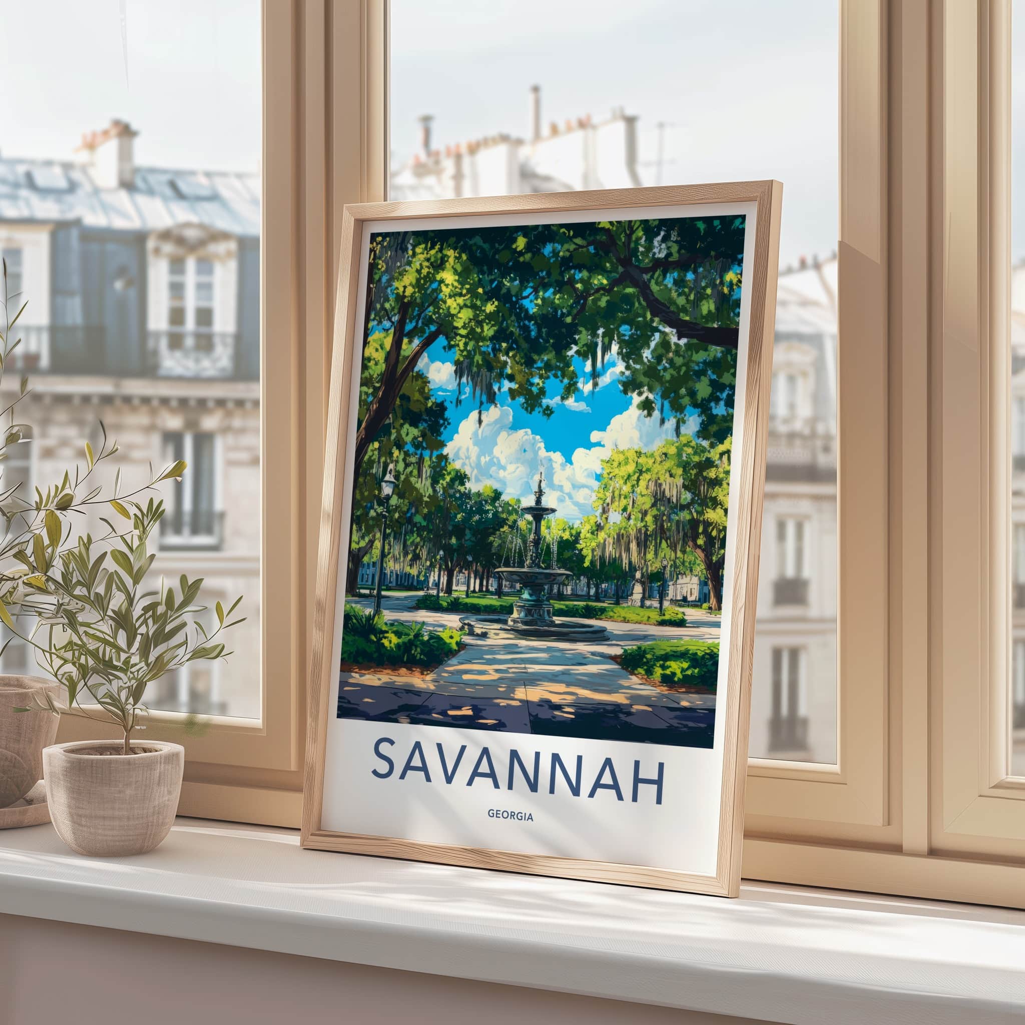 Savannah Poster - Georgia Travel Art - Historic Park Fountain Wall Decor