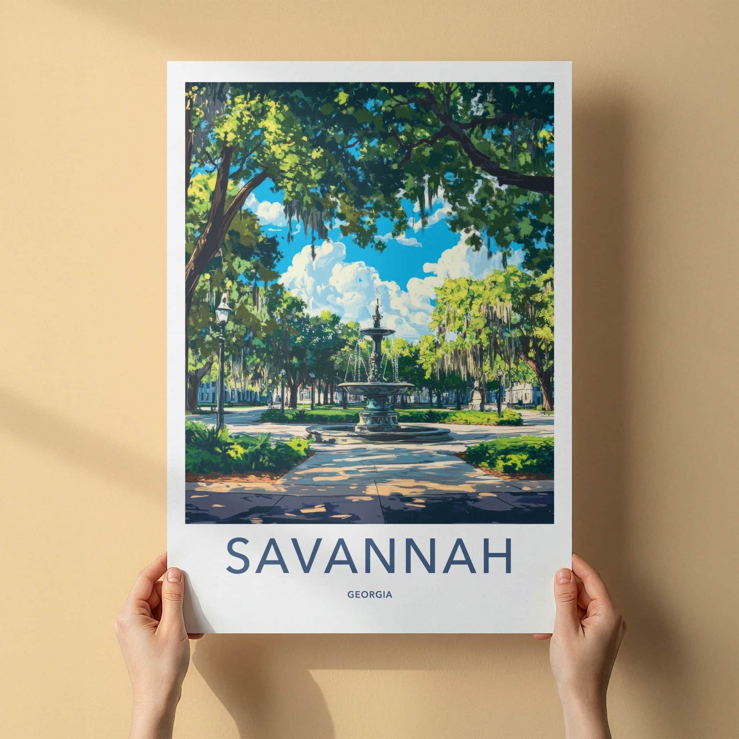 Savannah Poster - Georgia Travel Art - Historic Park Fountain Wall Decor