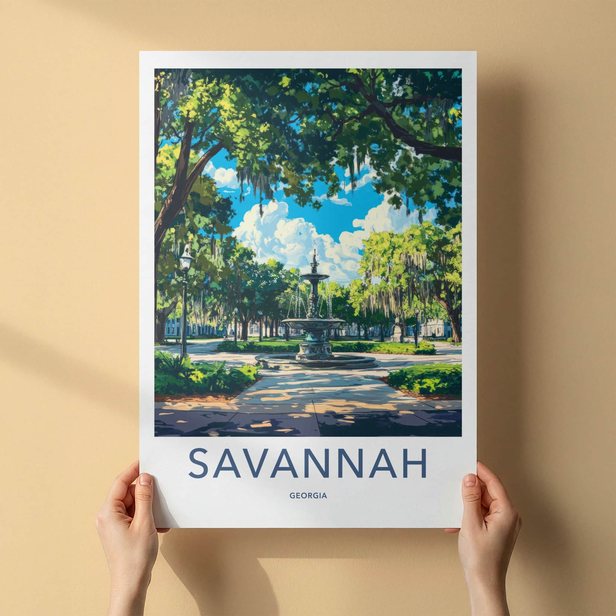 Savannah Poster - Georgia Travel Art - Historic Park Fountain Wall Decor
