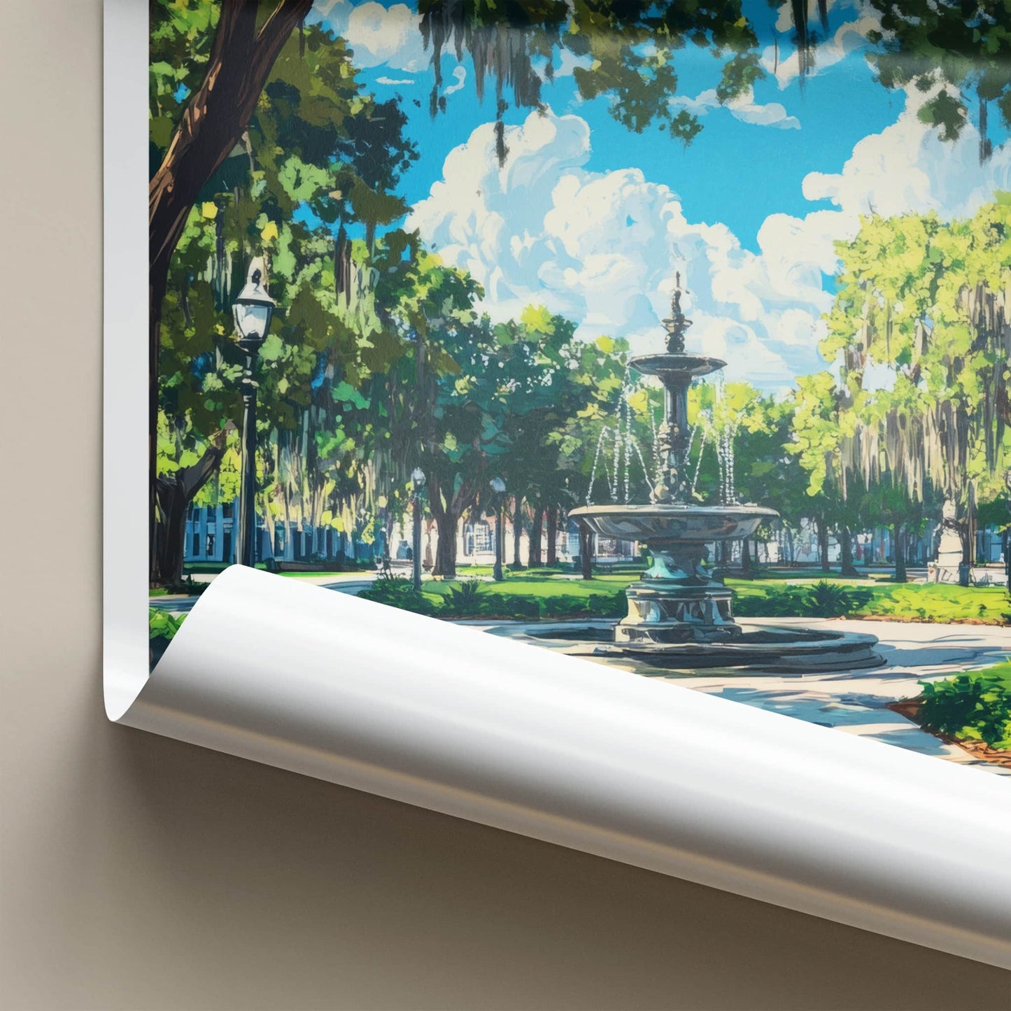 Savannah Poster - Georgia Travel Art - Historic Park Fountain Wall Decor