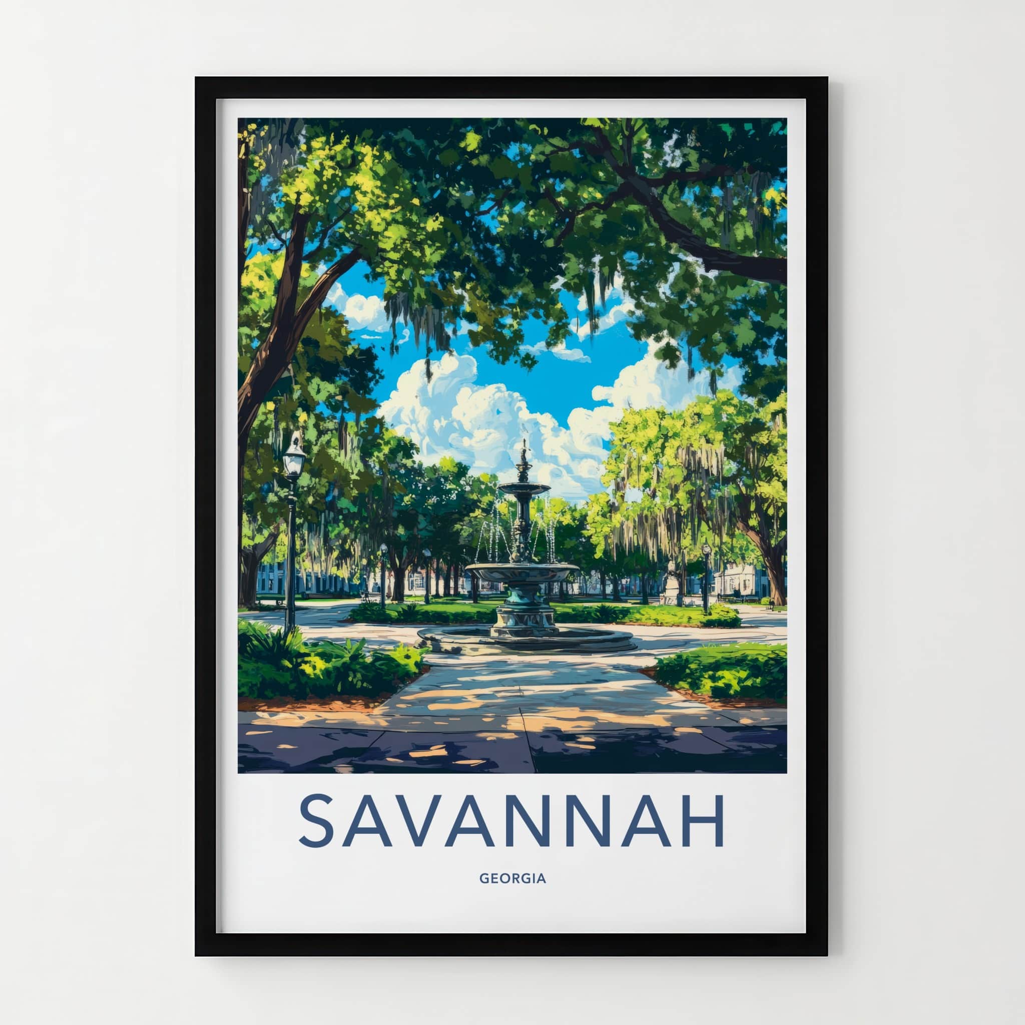 Savannah Poster - Georgia Travel Art - Historic Park Fountain Wall Decor