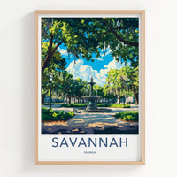 Savannah Poster - Georgia Travel Art - Historic Park Fountain Wall Decor