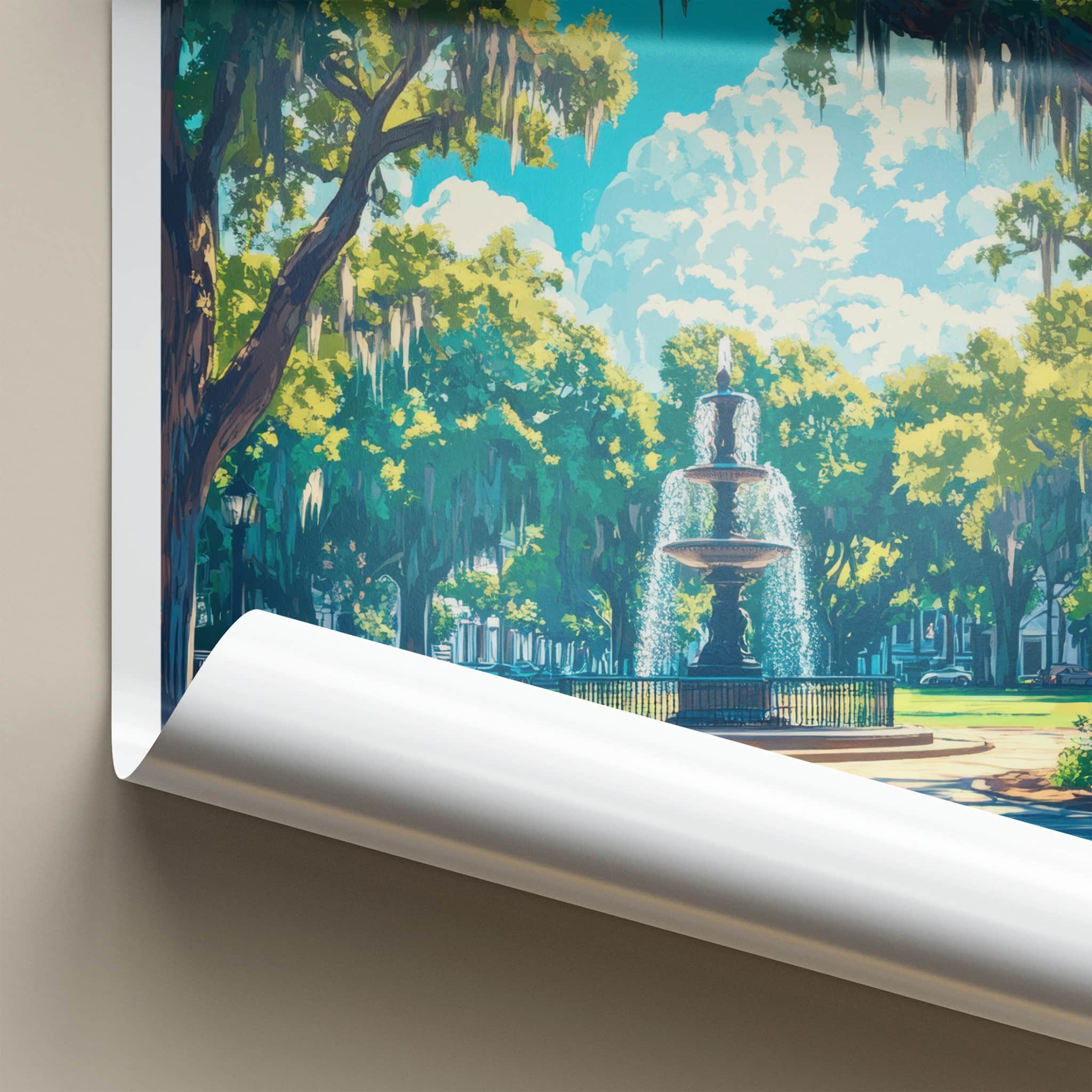 Savannah Poster - Georgia Travel Art - Mossy Park Fountain Home Decor