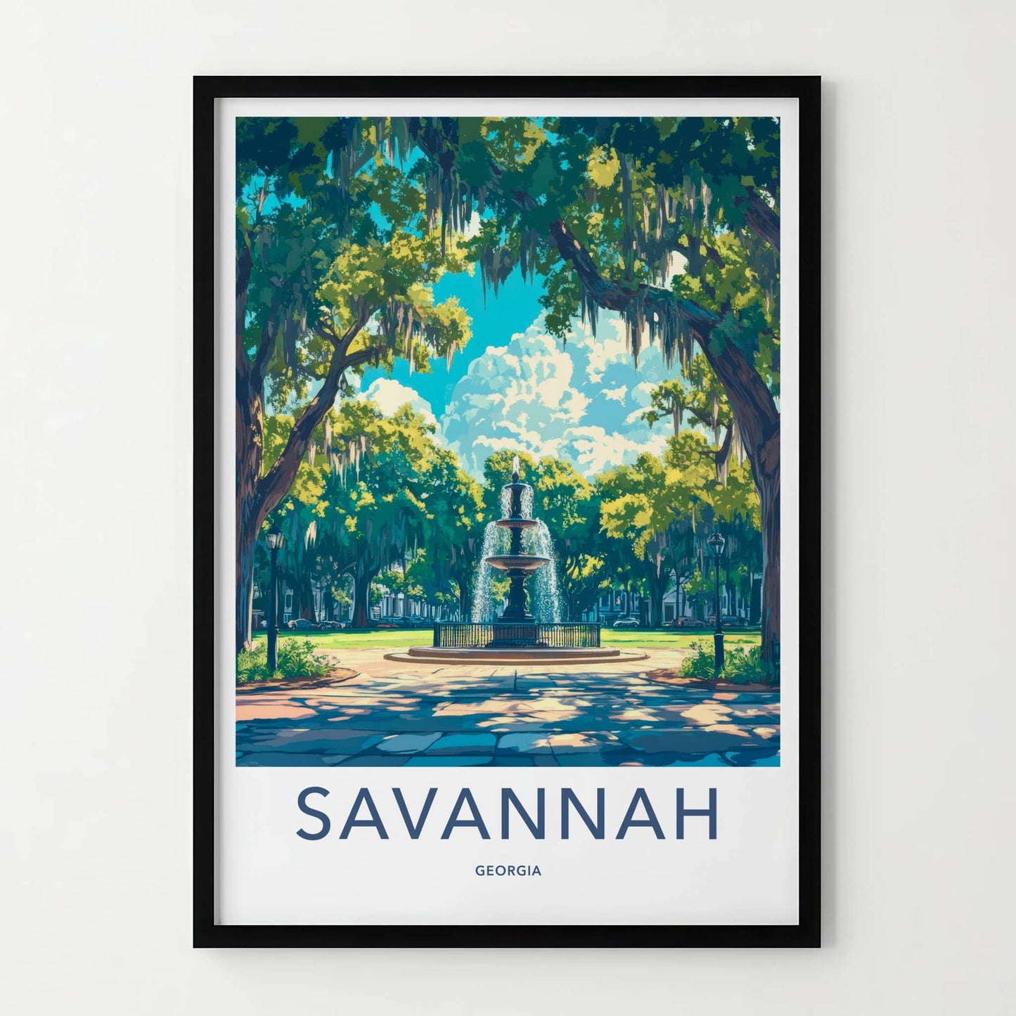 Savannah Poster - Georgia Travel Art - Mossy Park Fountain Home Decor