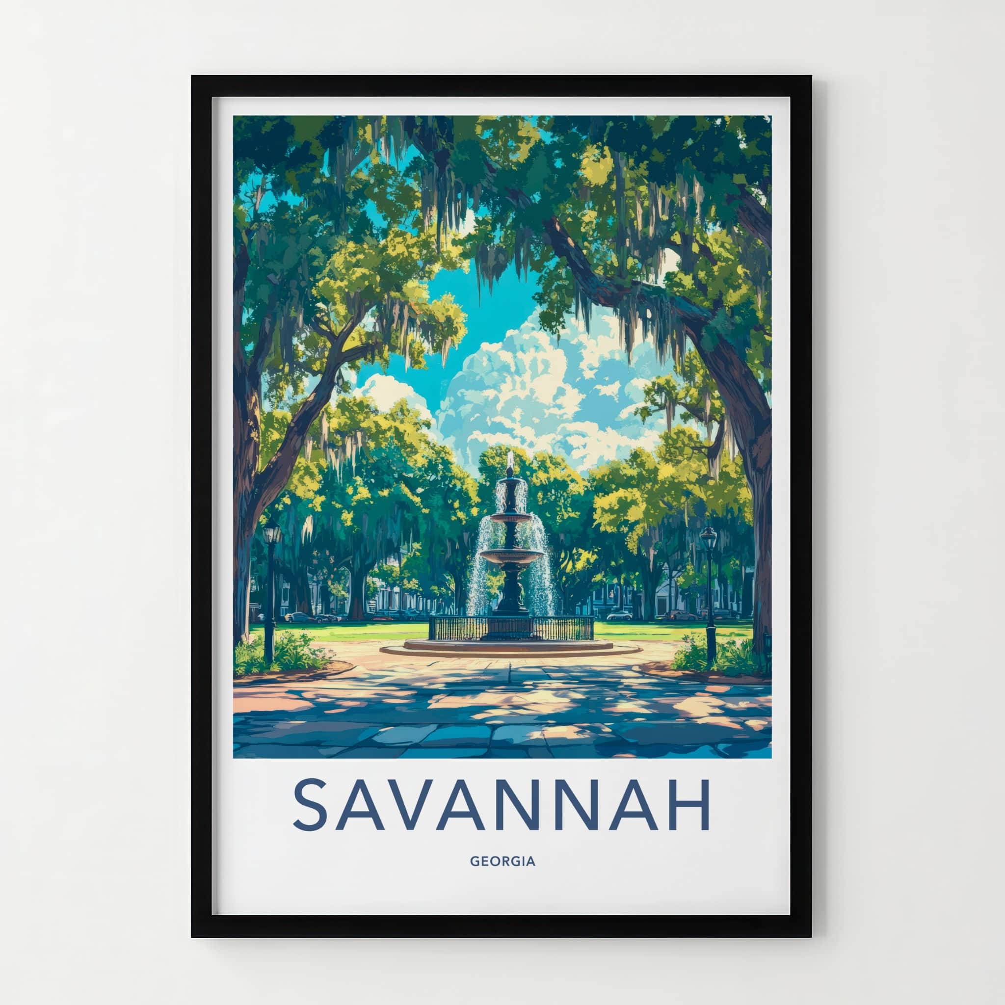 Savannah Poster - Georgia Travel Art - Mossy Park Fountain Home Decor
