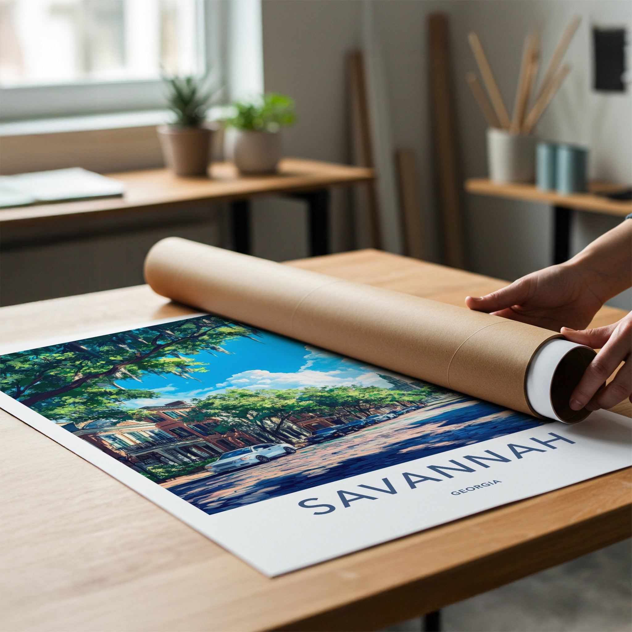 Savannah Poster - Georgia Travel Art - Mossy Street Spire Home Decor