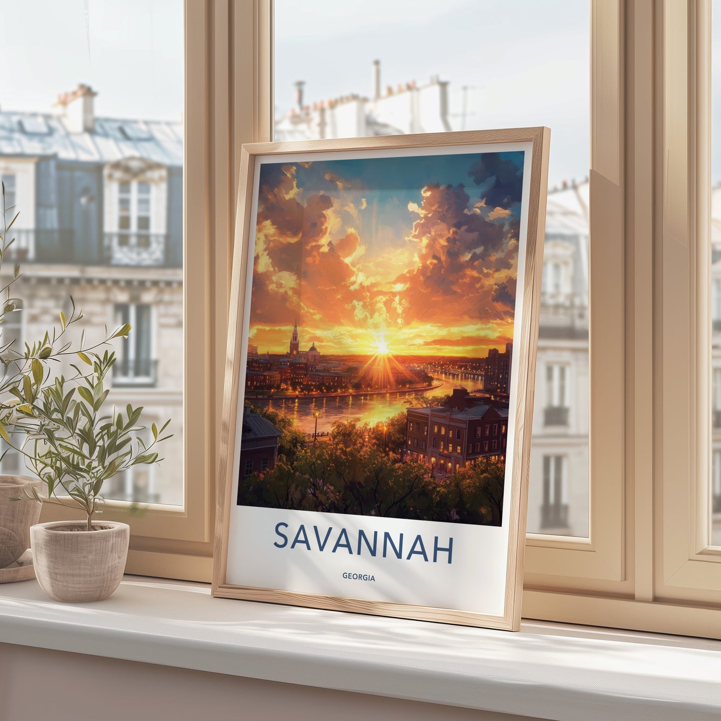Savannah Poster - Georgia Travel Art - Radiant River Cityscape Home Decor