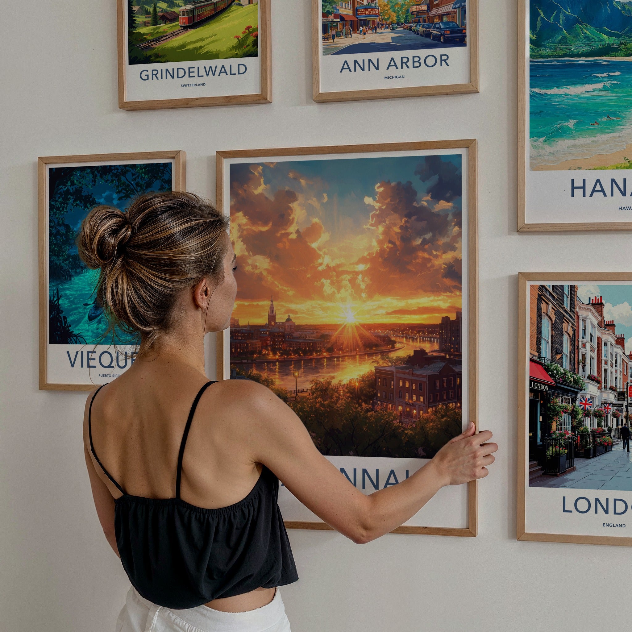 Savannah Poster - Georgia Travel Art - Radiant River Cityscape Home Decor