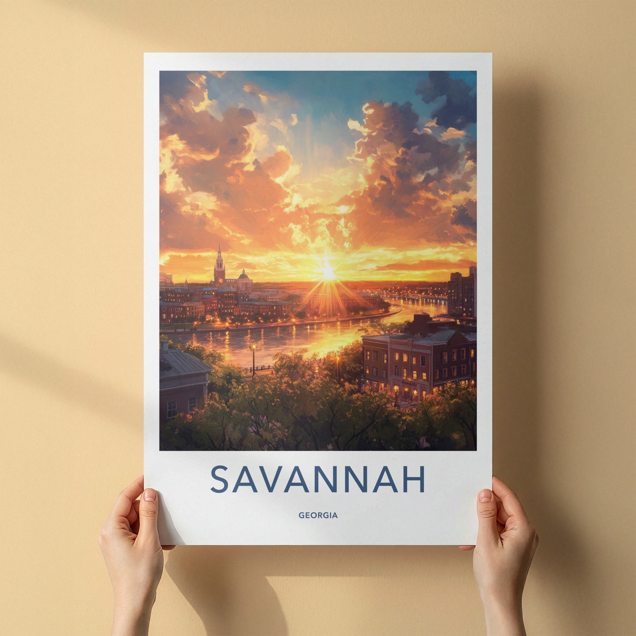 Savannah Poster - Georgia Travel Art - Radiant River Cityscape Home Decor