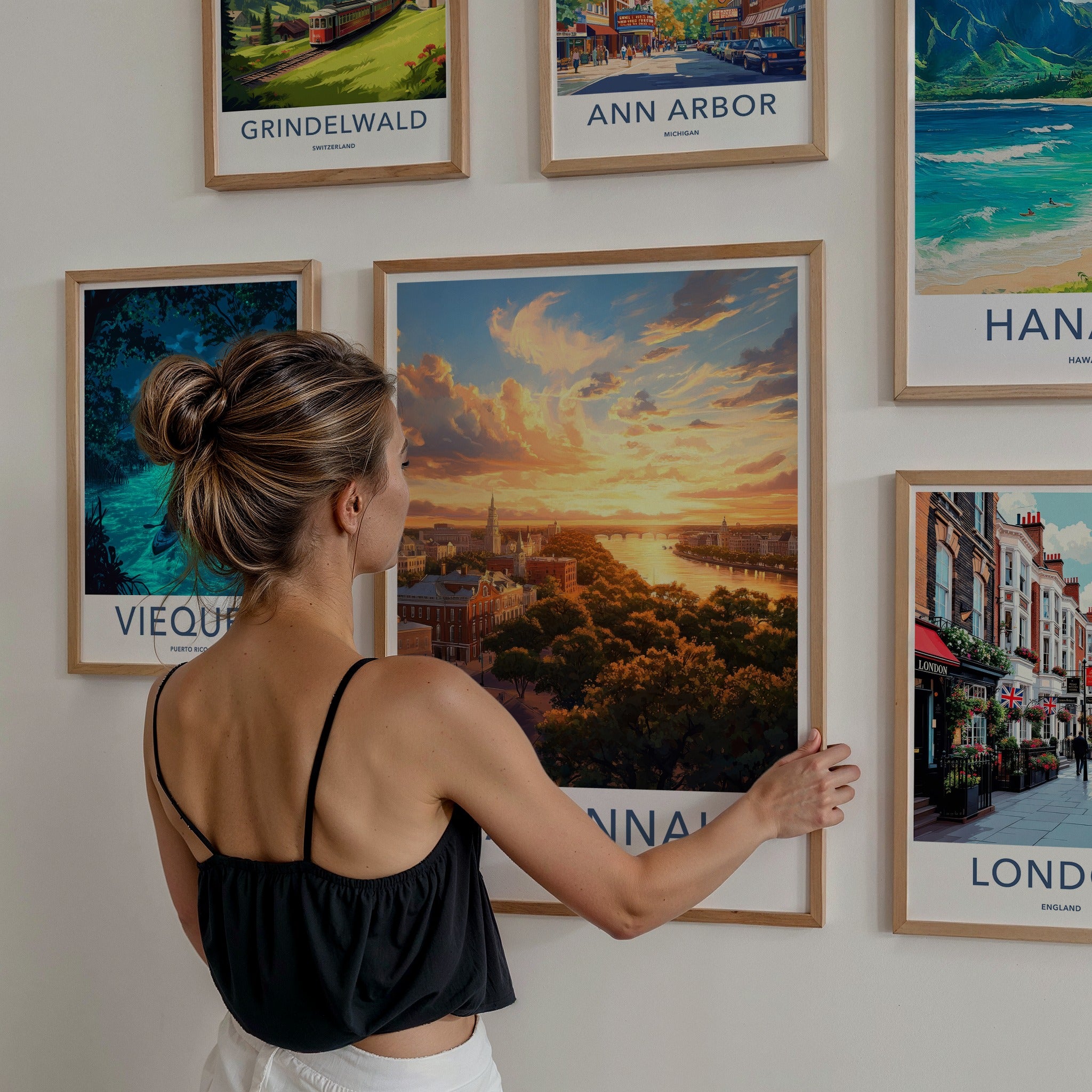 Savannah Poster - Georgia Travel Art - Riverfront Sunset Glow Home Decor