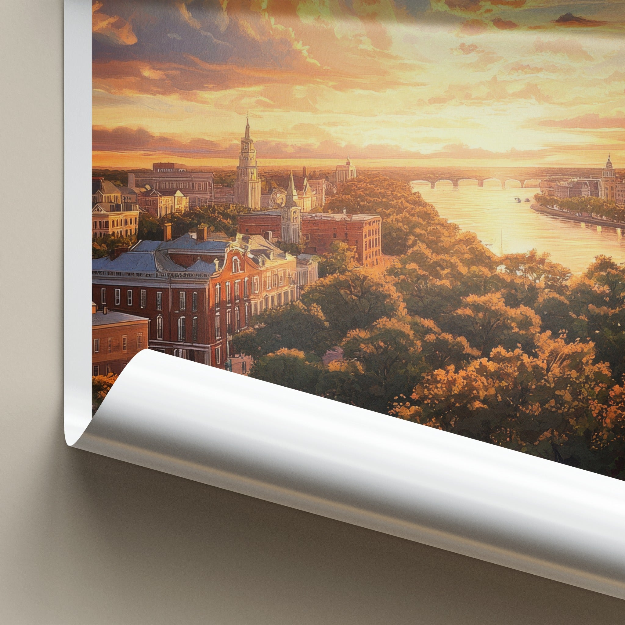 Savannah Poster - Georgia Travel Art - Riverfront Sunset Glow Home Decor