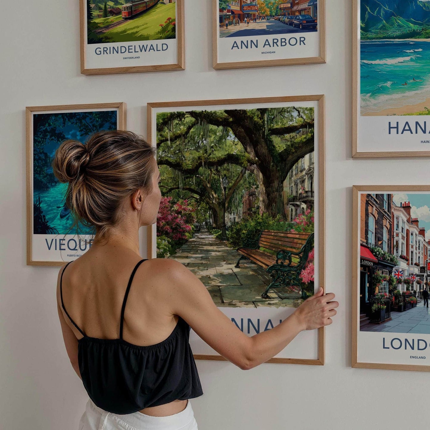 Savannah Poster - Georgia Travel Print - Shaded Pathway Bench Lounge Decor