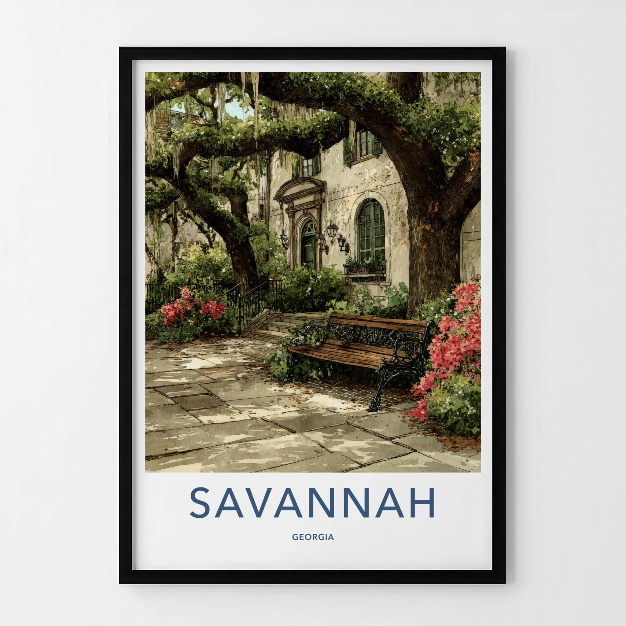 Savannah Poster - Georgia Travel Print - Spanish Moss Covered Wall Decor