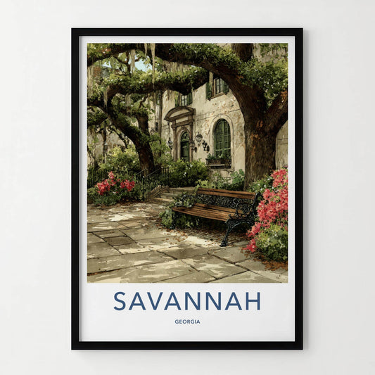Savannah Poster - Georgia Travel Print - Spanish Moss Covered Wall Decor
