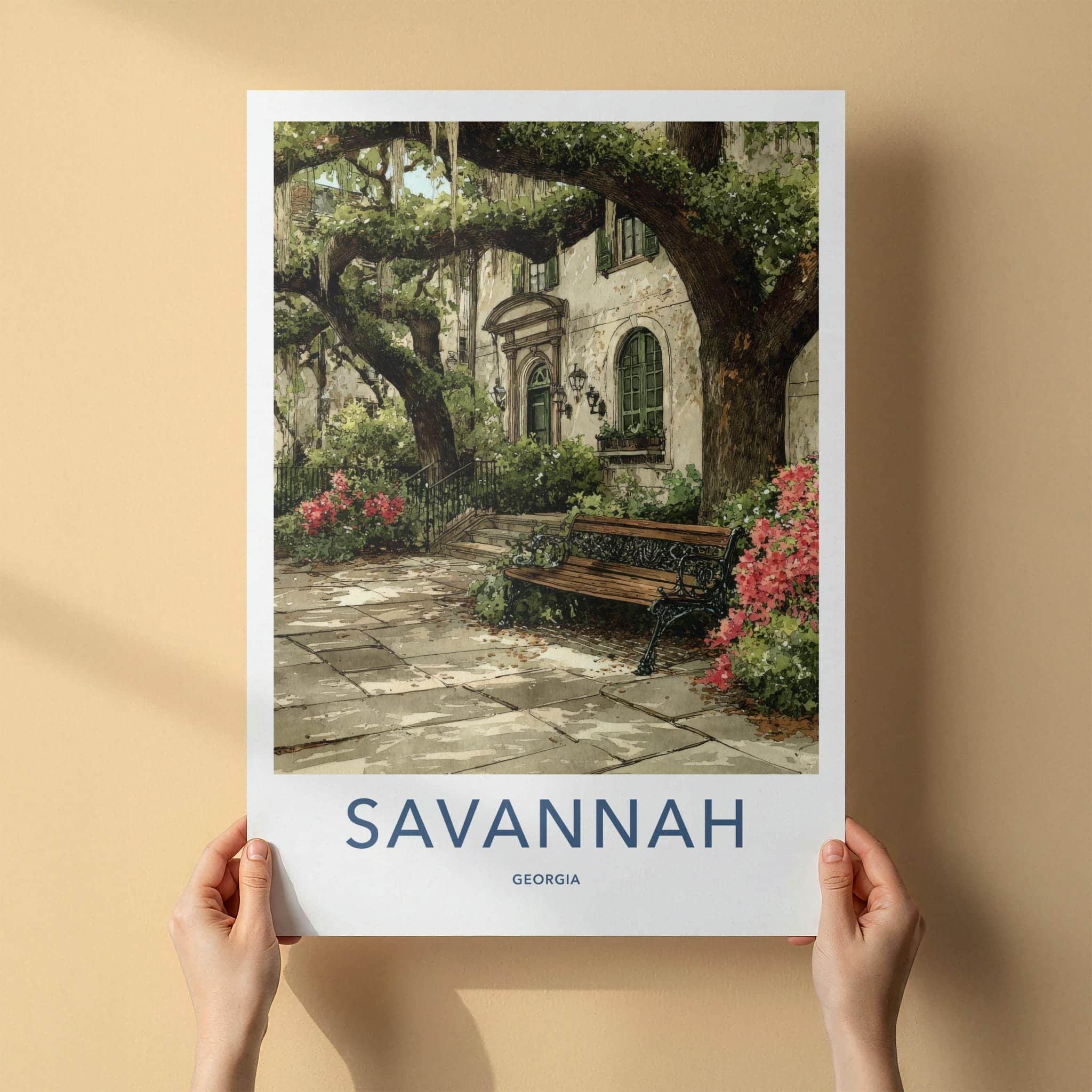 Savannah Poster - Georgia Travel Print - Spanish Moss Covered Wall Decor